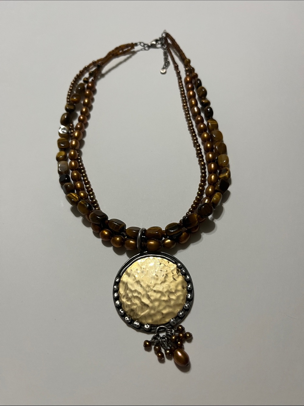 Silpada Brown Beaded Multi-Strand Necklace with Gold Disc Pendant